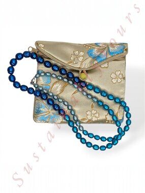 Honora Pearl Necklace Teal Navy Blue Aqua Ombre Freshwater Pearls Sterling 925